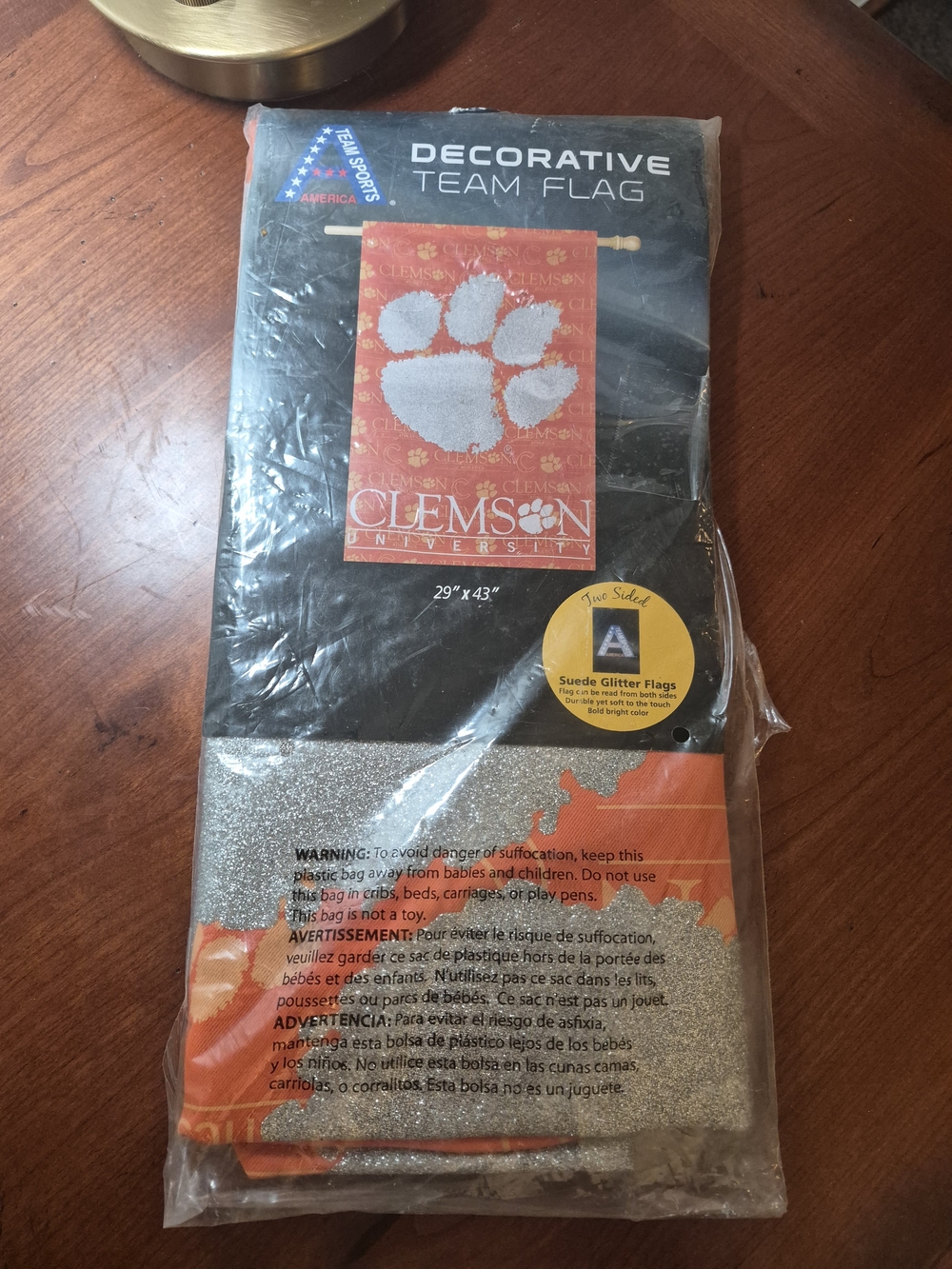 Clemson University Orange Decorative Team Flag - Suede Glitter 29"x 43"